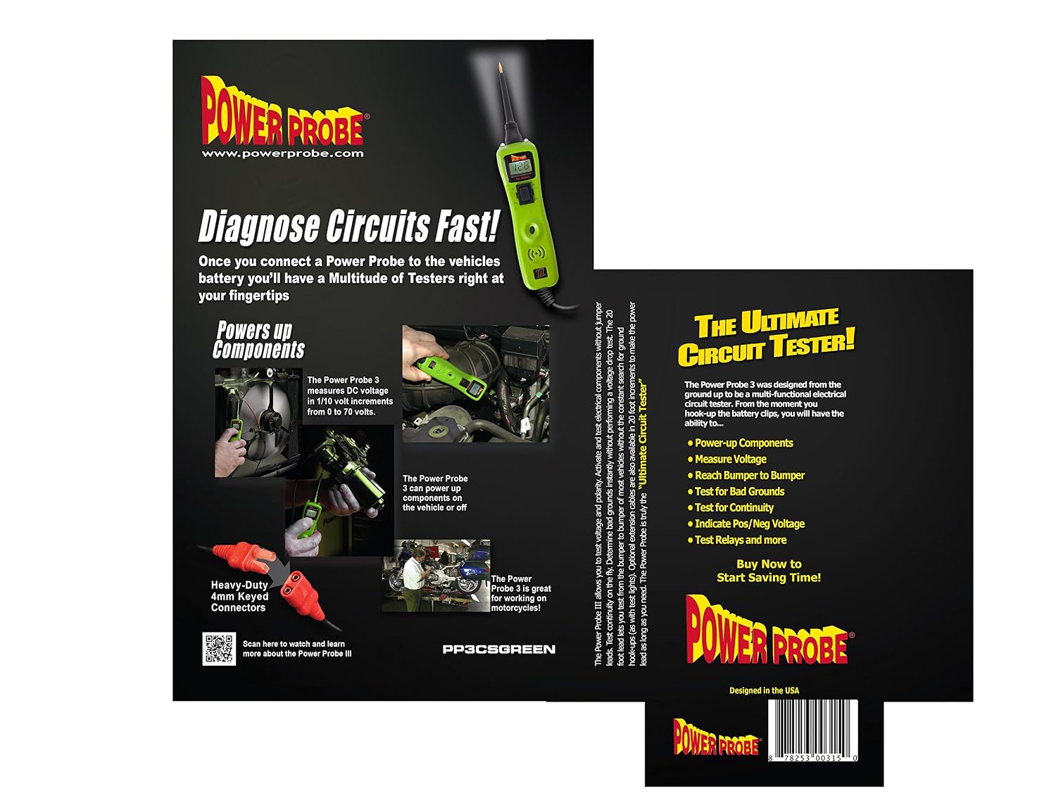 Power Probe III Clamshell - [Car Automotive Diagnostic Test Tool, Digital Volt Meter, AC/DC Current Resistance, Circuit Tester] (Green)