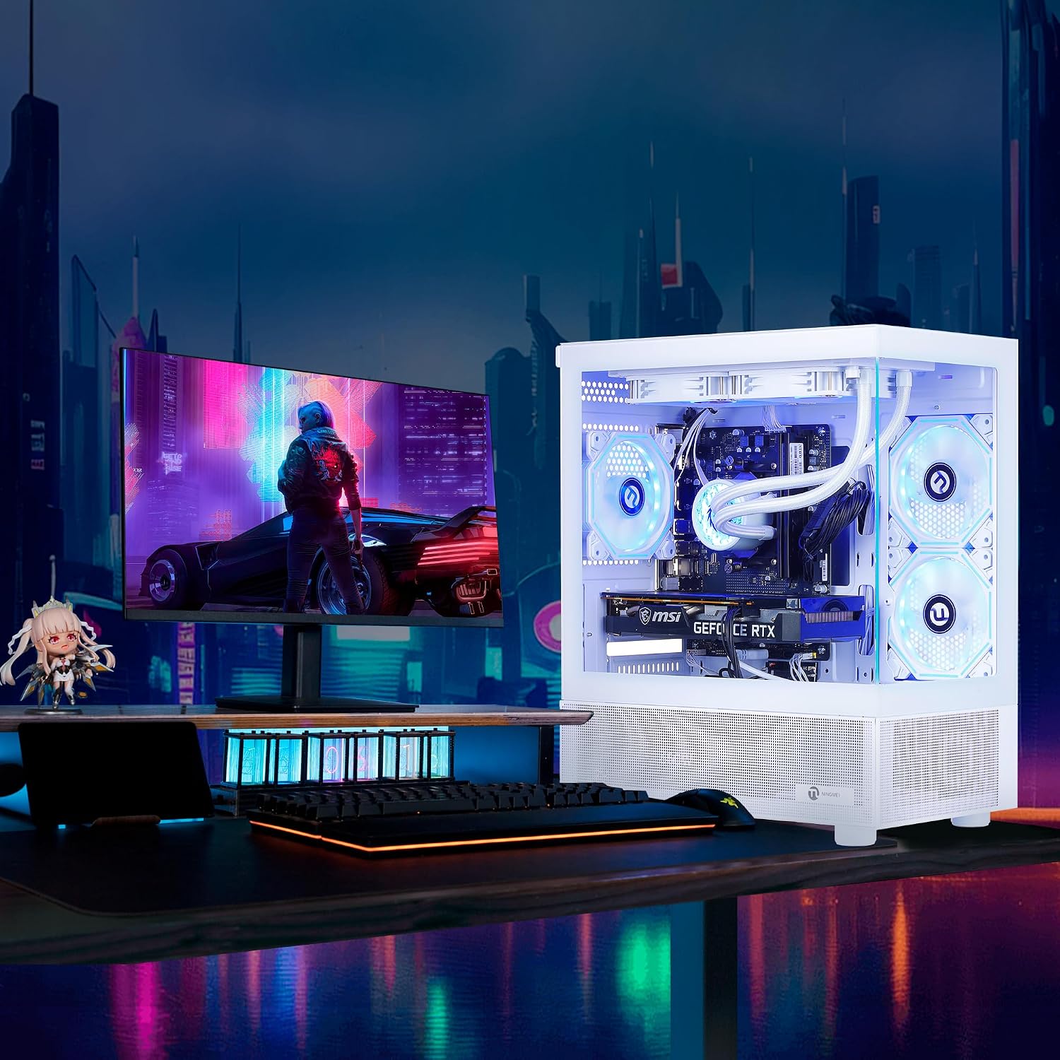 NINGMEI Supreme Master Gaming PC Desktop,AMD Ryzen 7 5700X 8 core 3.4GHz(up to 4.6GHz),GeForce RTX 5060 Ti 8GB,32GB DDR4 RAM 3200MHz,1TB NVME SSD,600W PSU, Windows 11 Home, White