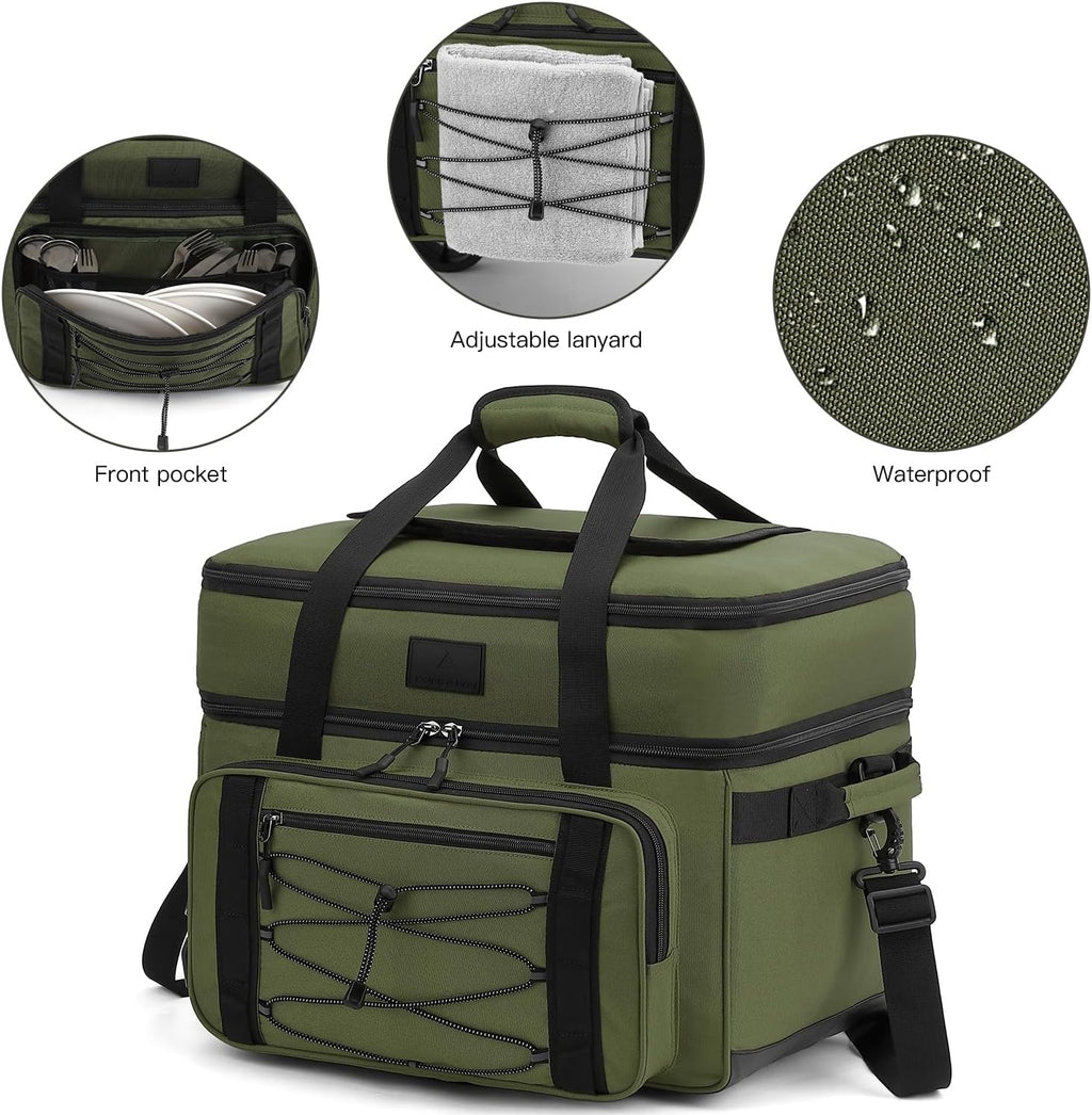 Extra Large Wheeled Portable Cooler Bag 85 Cans Double Deck Heavy Duty Rolling Insulated Cooler with All-Terrain Wheels Leakproof Tactical Soft Sided Cooler for Beach Camping Picnic Travel