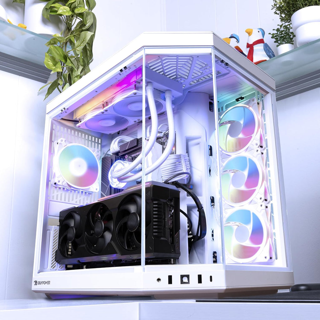 iBUYPOWER Y70 Snow White Gaming PC Desktop Computer AMD Ryzen 9 9900X CPU, NVIDIA GeForce RTX 5070Ti 16GB GPU, 64GB DDR5 RGB 5200MHz RAM, 1TB NVMe SSD, Windows 11 Home, Keyboard, Mouse - Y70WA9N57T01