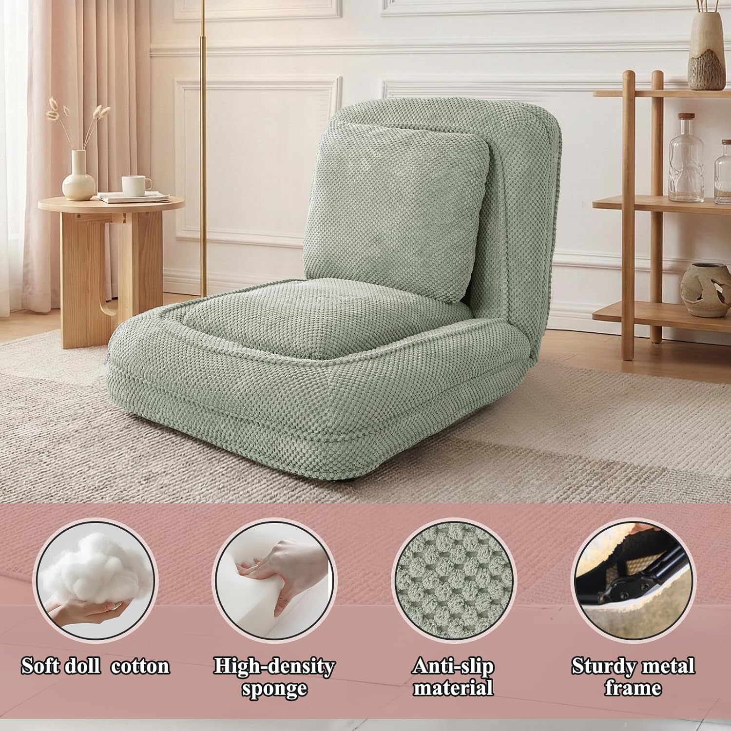 Human Dog Bed, Lazy Sofa Couch, Plush Floor Gaming Chair,5 Adjustable Position, sit, Sleep, fold, Suit to Put in Bedroom, Living Room,Space Saving Design (Green)