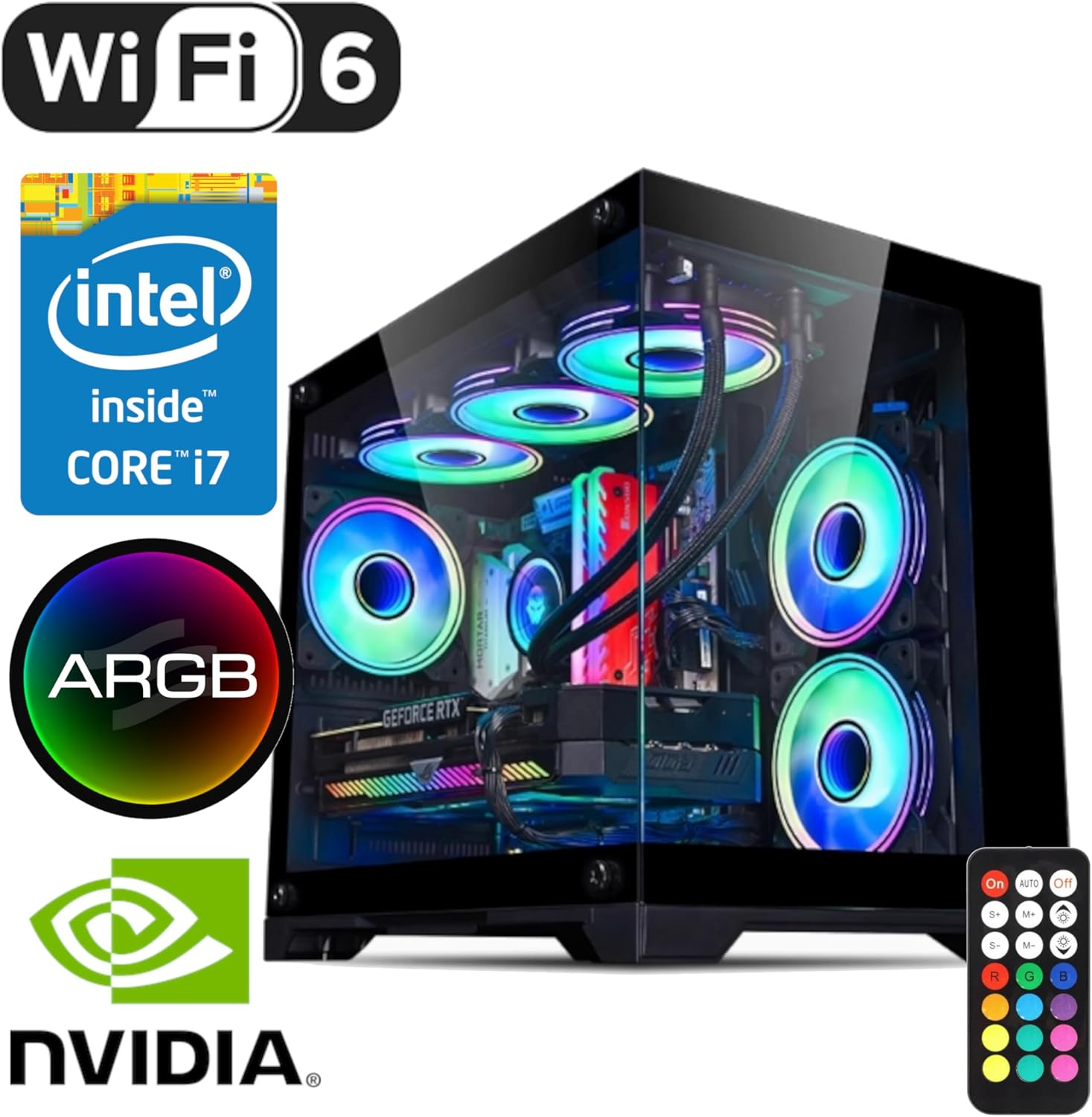 Gaming PC Desktop Liquid Cooled– i7-12700KF up to 5.0 GHz 12-Cores, RTX 3050, 32 GB DDR4, 1 TB NVMe SSD, Wi-Fi 6 & Bluetooth 5.4, 9× ARGB Fans, Win11 Pro, 650 W PSU, VR-Ready Streaming Desktop Tower