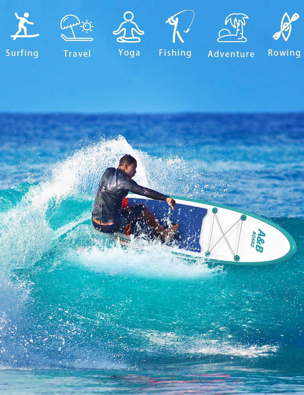 ABBOARD Inflatable Stand Up Paddle Board - Extra Wide Fishing Paddleboard with Sup Accessories Youth/Adults