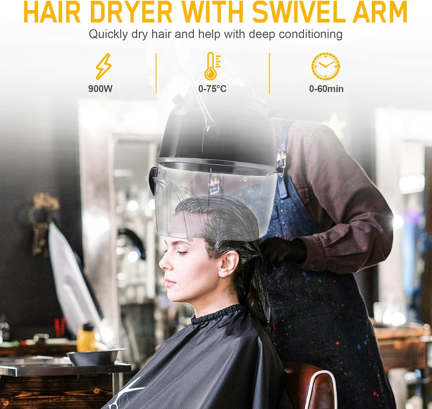 Wall Mounted Hair Dryer with Swivel Arm, Multifunctional Hair Processor Machine for Hair Care, Hair Dyeing, Oil Baking, Cold perm Heating, Drying and Styling