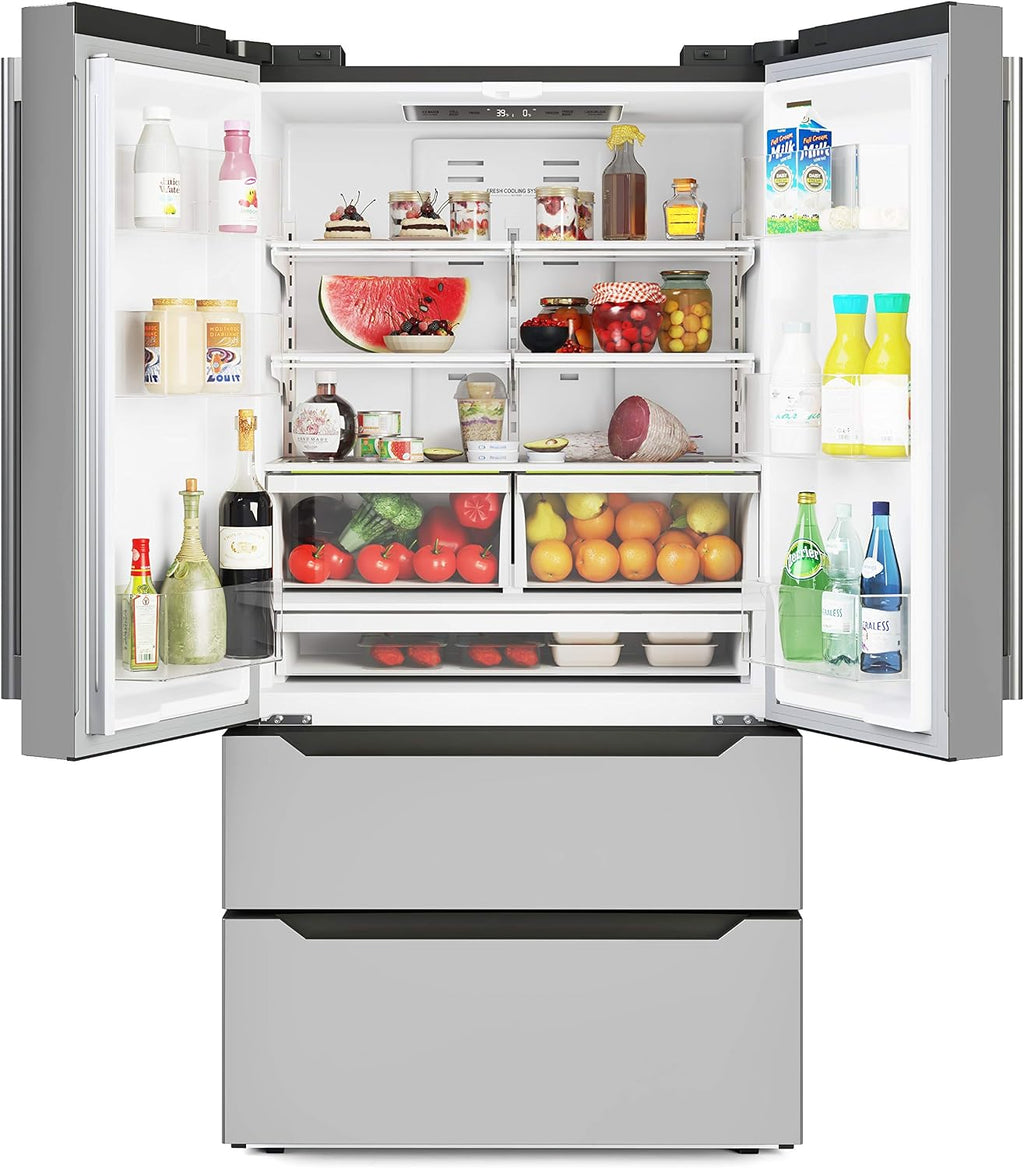 KoolMore Counter Depth French Door Refrigerator with Ice Maker, 4 Door Stainless-Steel Fridge - 22.5 Cu.Ft