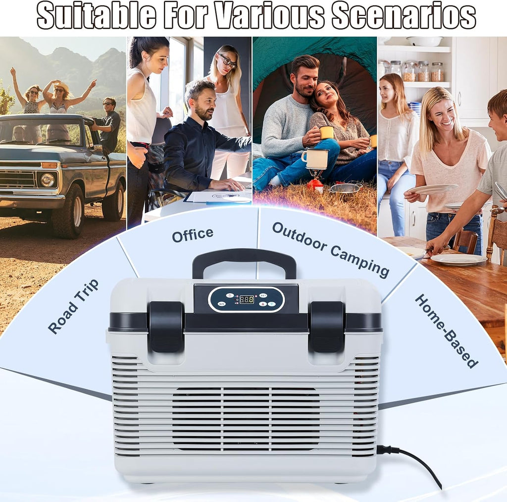 12/24V Car Refrigerator, Portable Freezer Cooler with Digital Display, 19L Electric Cooler Fridge, Mini Compressor Fridge for Truck RV SUV Van Camping Travel Road Trip, Adjustable Cooling Heating Grey