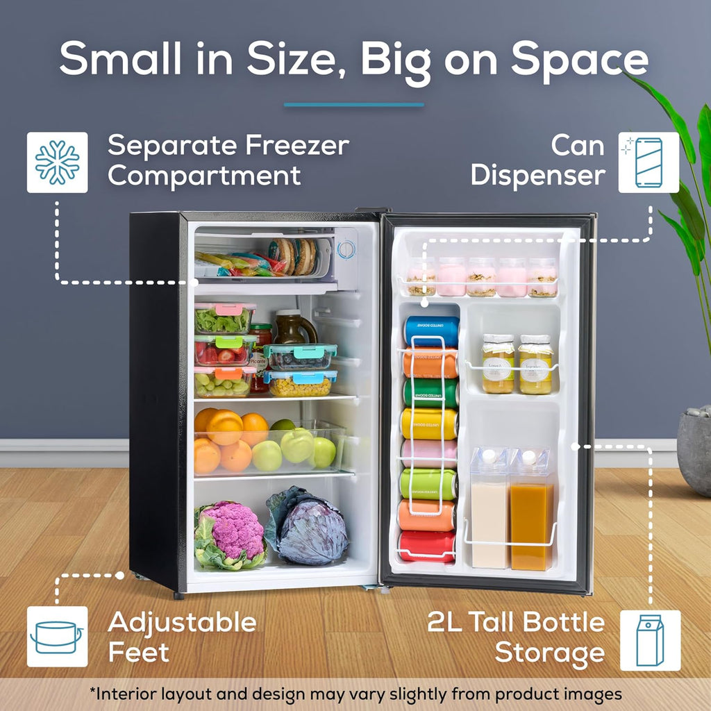 Igloo 3.2 Cu.Ft. Mini Fridge with Freezer - Single Door Compact Refrigerator with Glass Shelves for Homes, Dorms & Offices- Keep Snacks, Drinks & Frozen Foods Cool with Temperature Control Mini Fridge