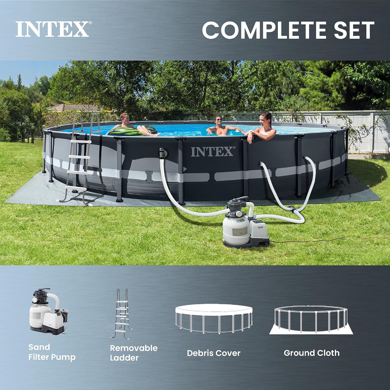 INTEX 26333EH Ultra XTR 20ft x 48in Above Ground Swimming Pool Set with Sand Filter Pump and Deluxe Automatic Vacuum Cleaner