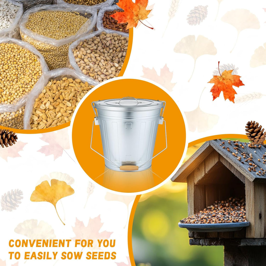 Yungyan 2 Pcs Bird Seed Containers Storage Galvanized Steel Metal Food and Seed Locking Storage Bucket Bin with Scoop, Rustic Farmhouse Feed Containers, Holds up to 18 Quarts, Disassembled Outer Frame