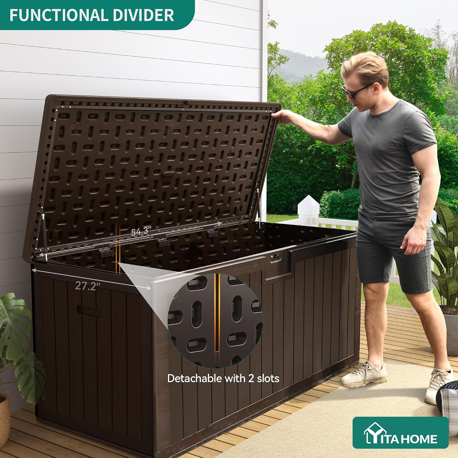YITAHOME 180 Gallon Large Deck Box with Side Handles, Outdoor Double-Wall Storage for Patio Furniture Cushions, Garden Pool Accessories, Waterproof & Lockable