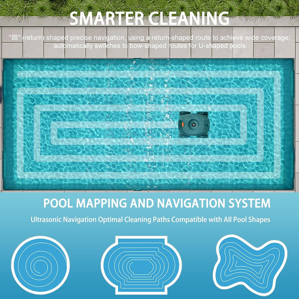 Mono Plus Intelligent Underwater Pool Cleaning Robot - Complete Full-Accessory Package, Surface Skimmer Buoy, WiFi Control, 9000mAh Battery, Comprehensive Pool Cleaning