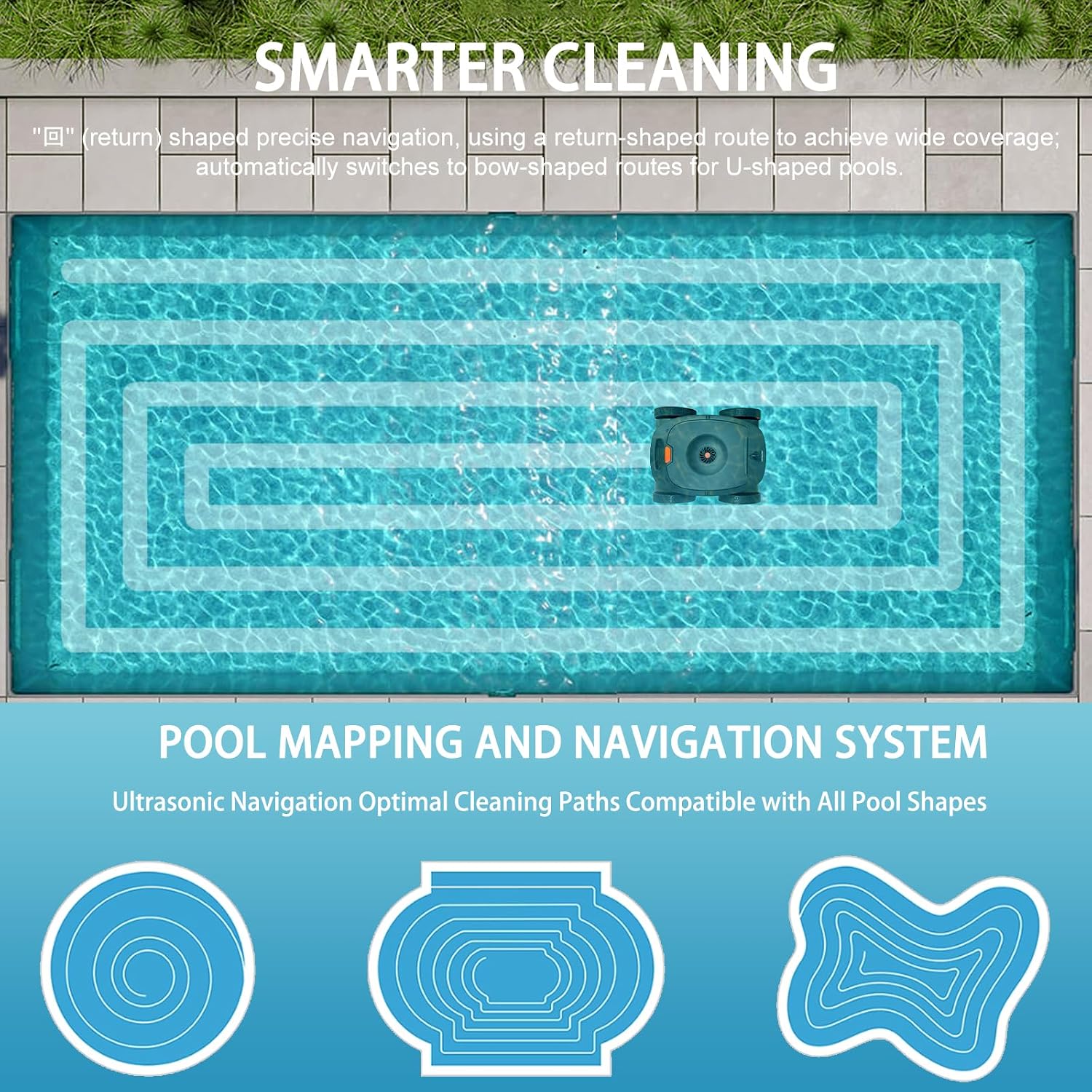 Mono Plus Intelligent Underwater Pool Cleaning Robot - Complete Full-Accessory Package, Surface Skimmer Buoy, WiFi Control, 9000mAh Battery, Comprehensive Pool Cleaning