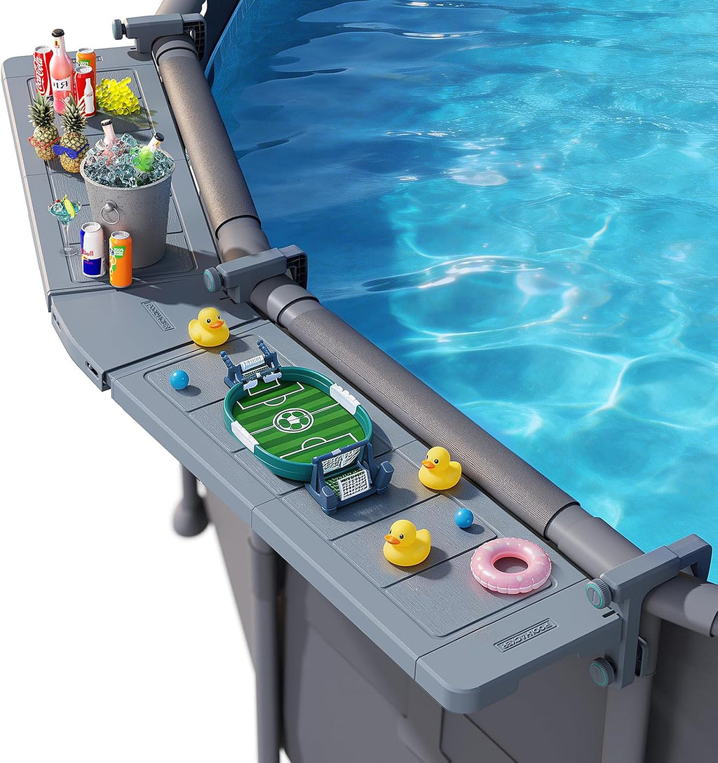 POOLHACKER Poolside Bar Extended, [Original] Swim Up Bar Exclusively for Above-Ground Round Pools. Patio Poolside Table Smart Fold Easy Maintenance, Weather Resistant Stable Tabletop