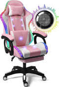 Enhance Your Gaming Experience with Our Ergonomic Reclining Gaming Chair with RGB LED Lights, Massage and Dual Speakers - Perfect for Adults, Teens and Kids! (Pink + White)
