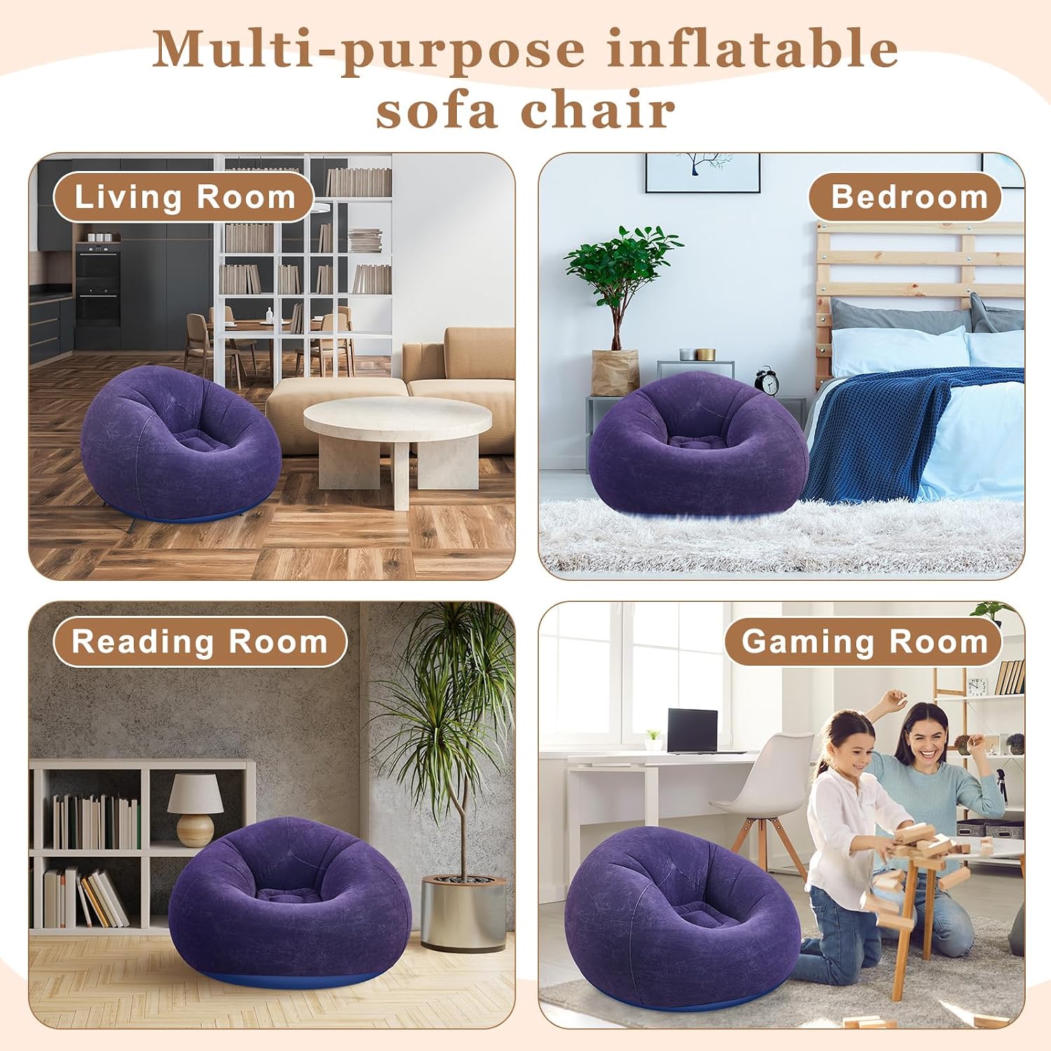Realspring 6 9 12 Pcs Inflatable Bean Bag Chairs for Adults with Electric Air Pump, Blow up Couch Folding Portable Inflatable Couch Lazy Sofa for Outdoor Movie Night Camping(Blue,6 Pcs)