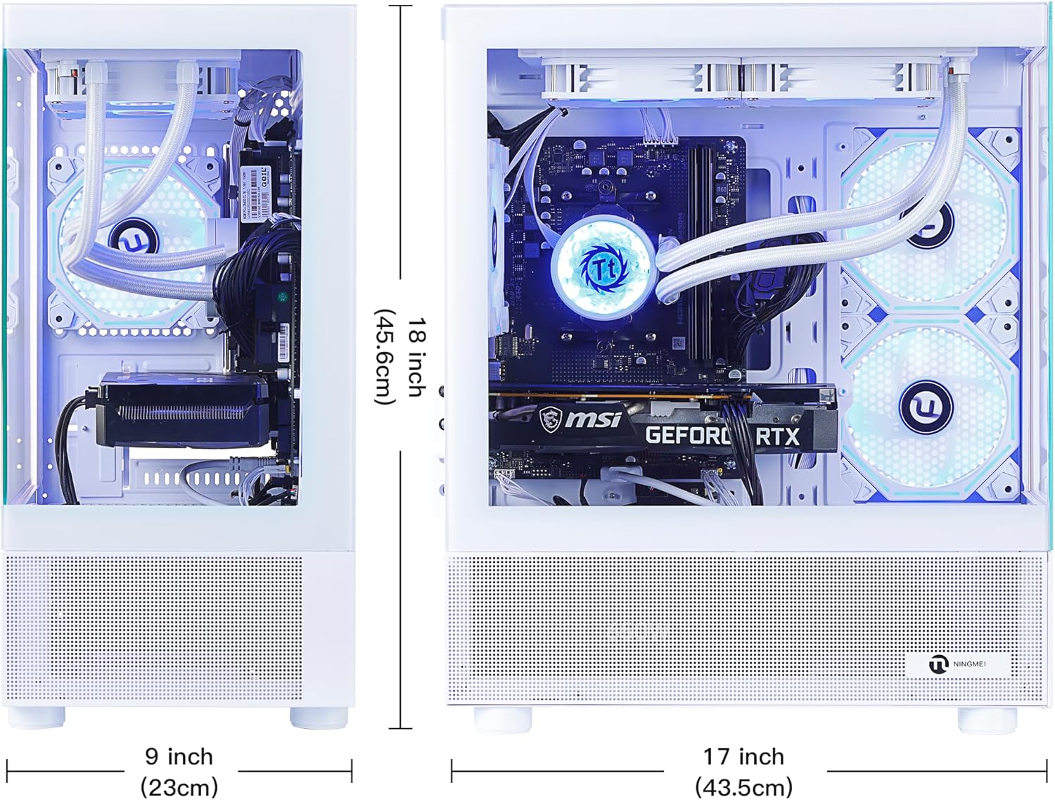 NINGMEI Gaming PC Desktop Computer, Ryzen 7 5700X Gaming Desktop Computer, 32GB RAM 1TB NVMe SSD, GeForce RTX 5060 8GB, Prebuilt Tower PC with Liquid Cooling, 650W PSU, Windows 11 Home, White