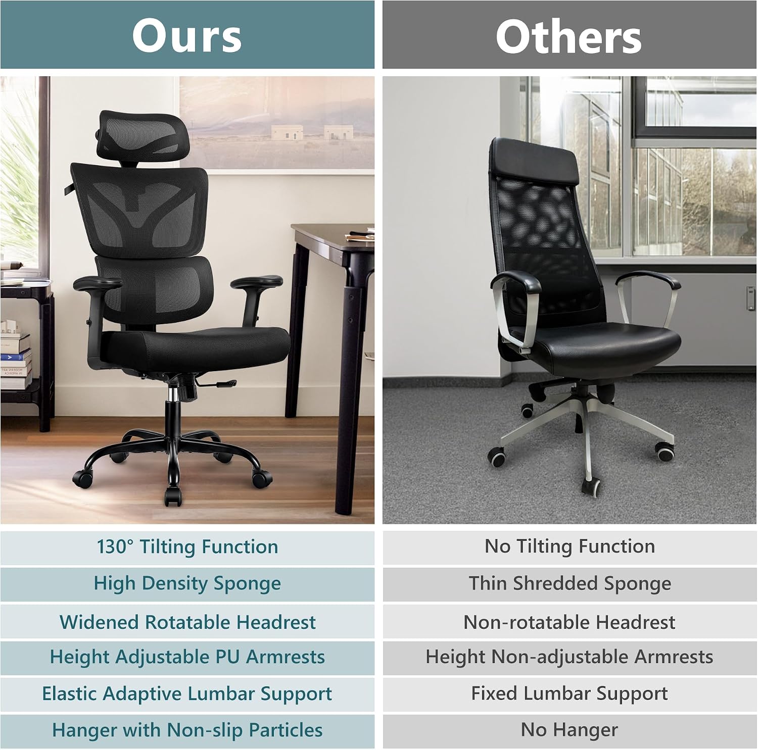 Winrise Office Chair Ergonomic Desk Chair, High Back Gaming Chair, Big and Tall Reclining Comfy Home Office Chair Lumbar Support Breathable Mesh Computer Chair Adjustable Armrests (Black)
