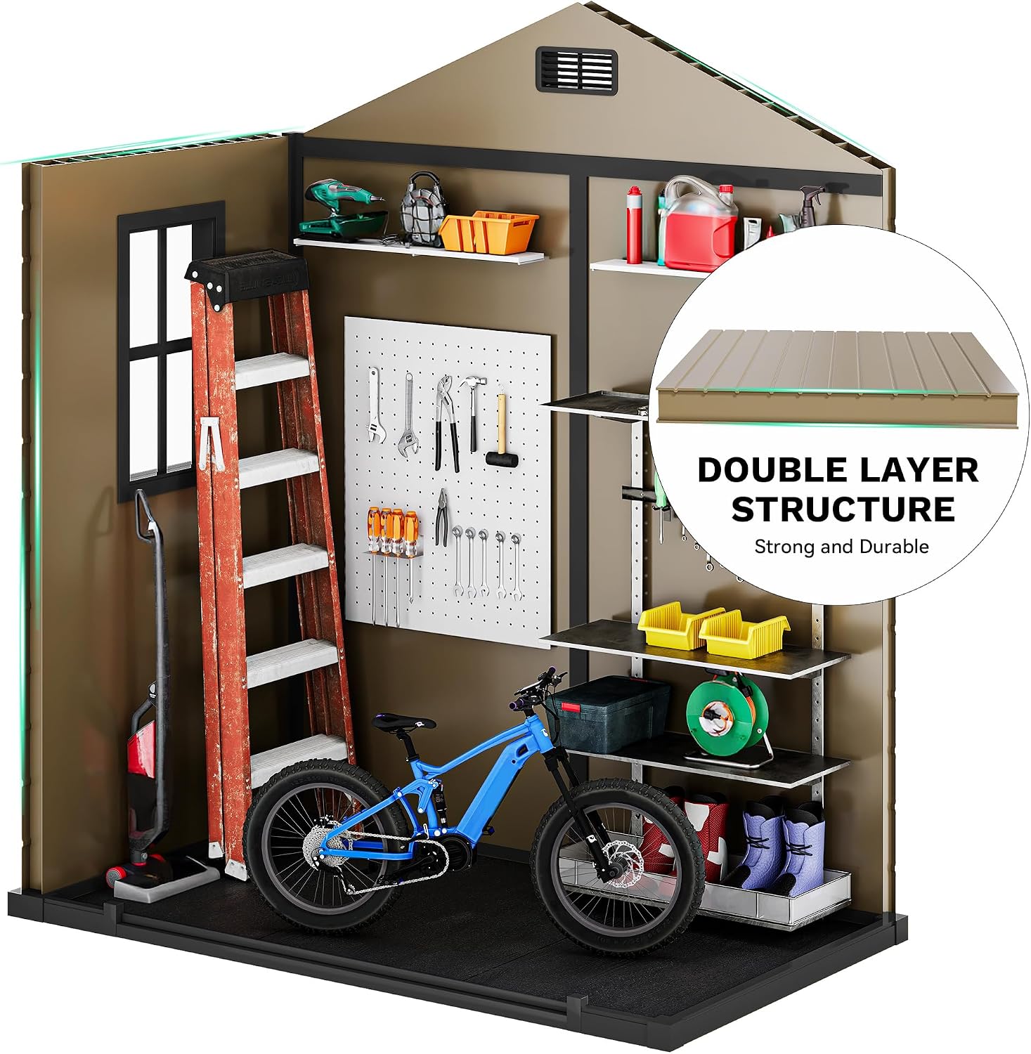 DWVO 6x4 FT Resin Storage Shed with Floor, Outdoor Storage Shed with Lockable Door, Window and Vents, Waterproof Plastic Tool Storage for Garden, Backyard, Patio, Lawn, Brown