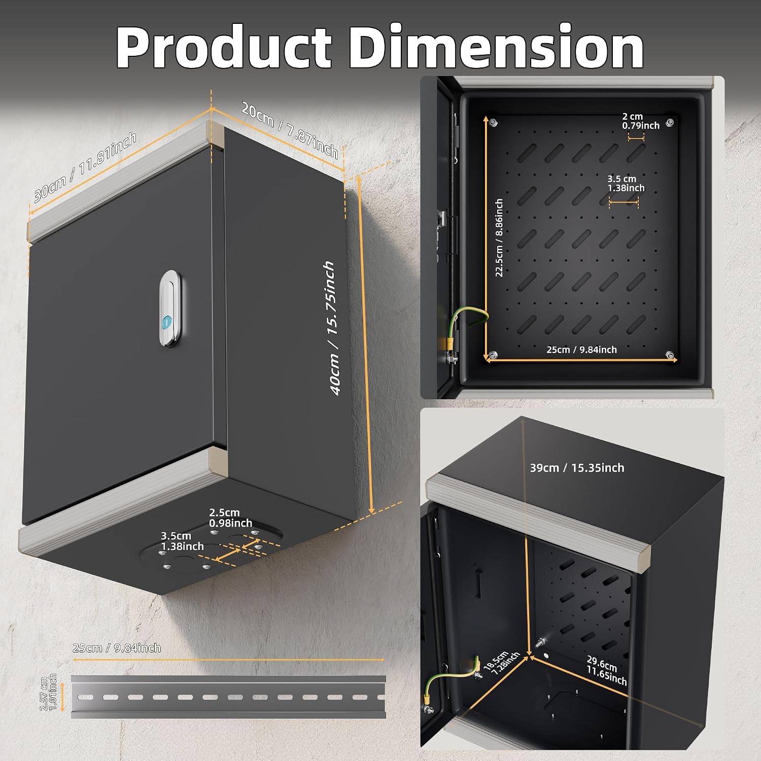 Joinfworld Outdoor Electrical Metal Box 15.7' x 11.8' x 7.8' Weatherproof Outdoor Junction NEMA Enclosure Box with Lock Din Rail Cable Gland