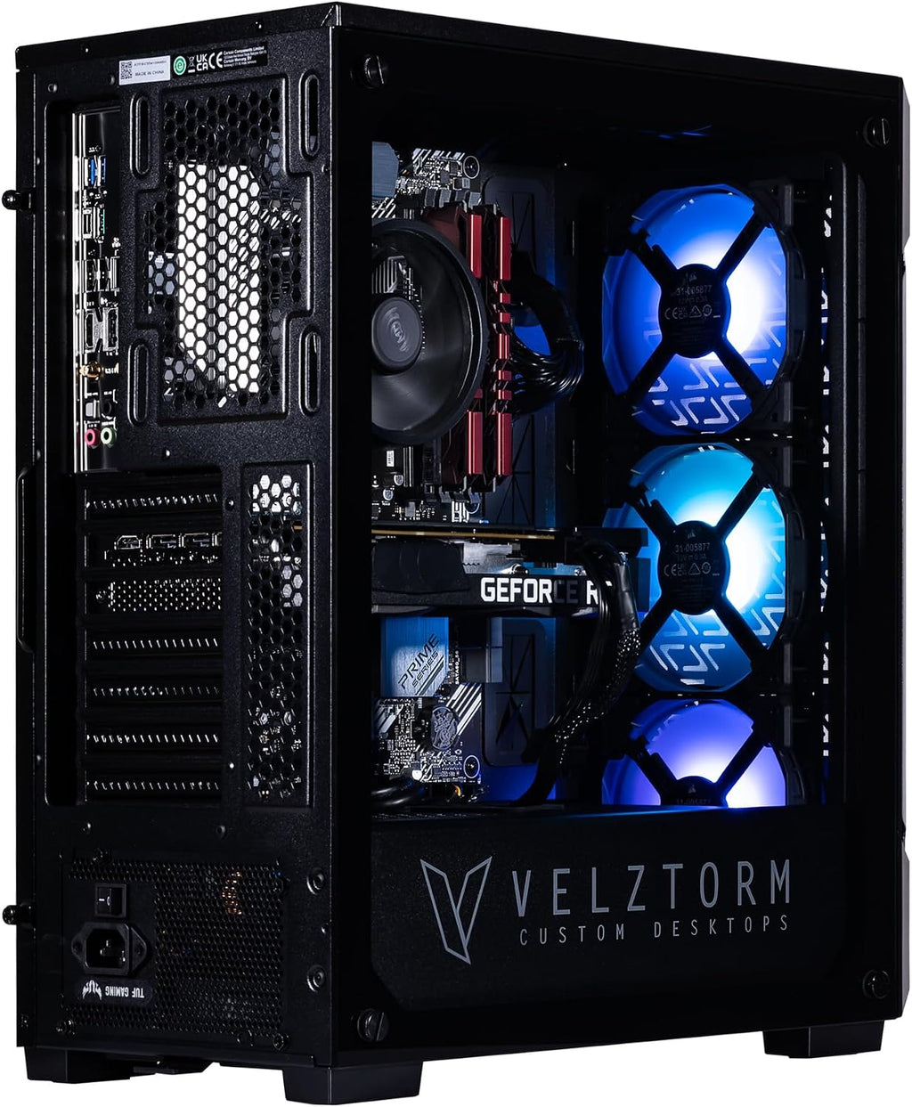 Velztorm Fultix Black Prebuilt Gaming PC (AMD Ryzen 5 5500, GeForce RTX 5060, 16GB DDR4 RAM, 512GB PCIe SSD, RGB Fans, 750W PSU, WiFi 5, Bluetooth 4.2, RJ-45, HDMI, Win 11 Pro)