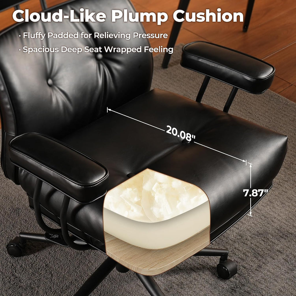 ovios Ergonomic Office Chair, High Back Faux Leather Executive Chairs with Thick Cushion, Comfy Mid-Century Modern Swivel Rolling Computer Armchair (Black, PU Leather)