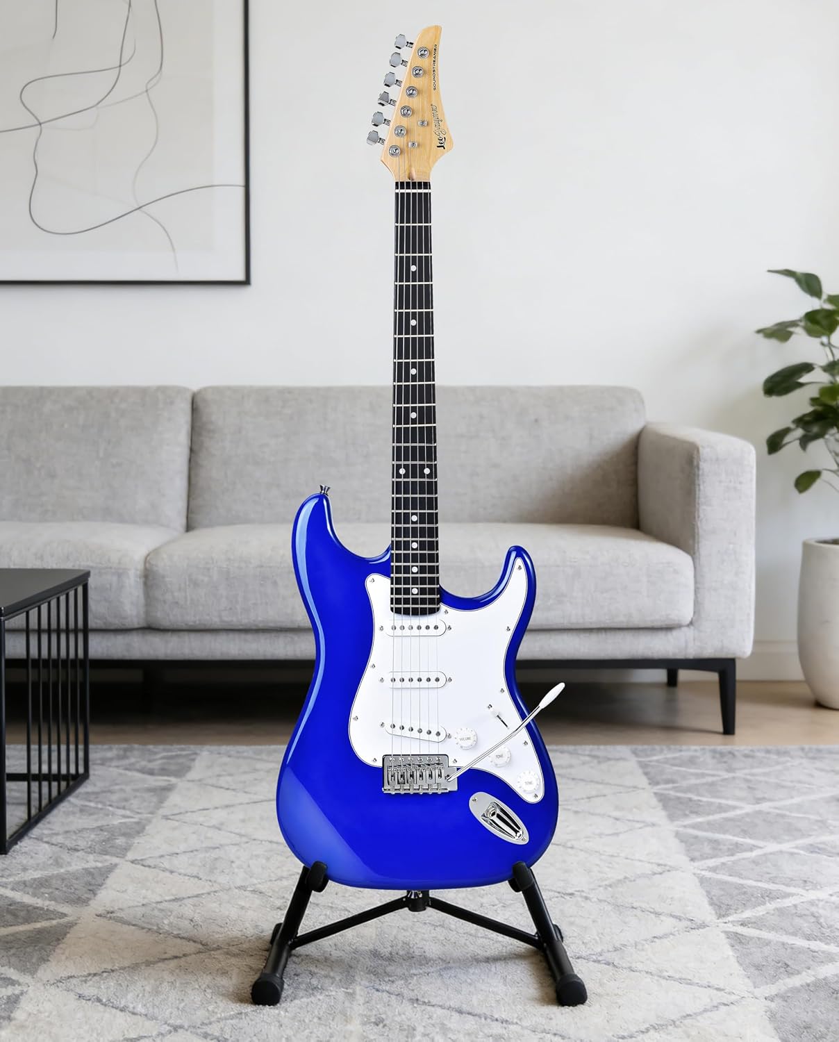 Leo Jaymz Beginner Electric Guitar Complete Kit with Portable Amp, Padded Gig Bag & Full Accessories, Maple Neck SSS Pickups(Royal Blue)