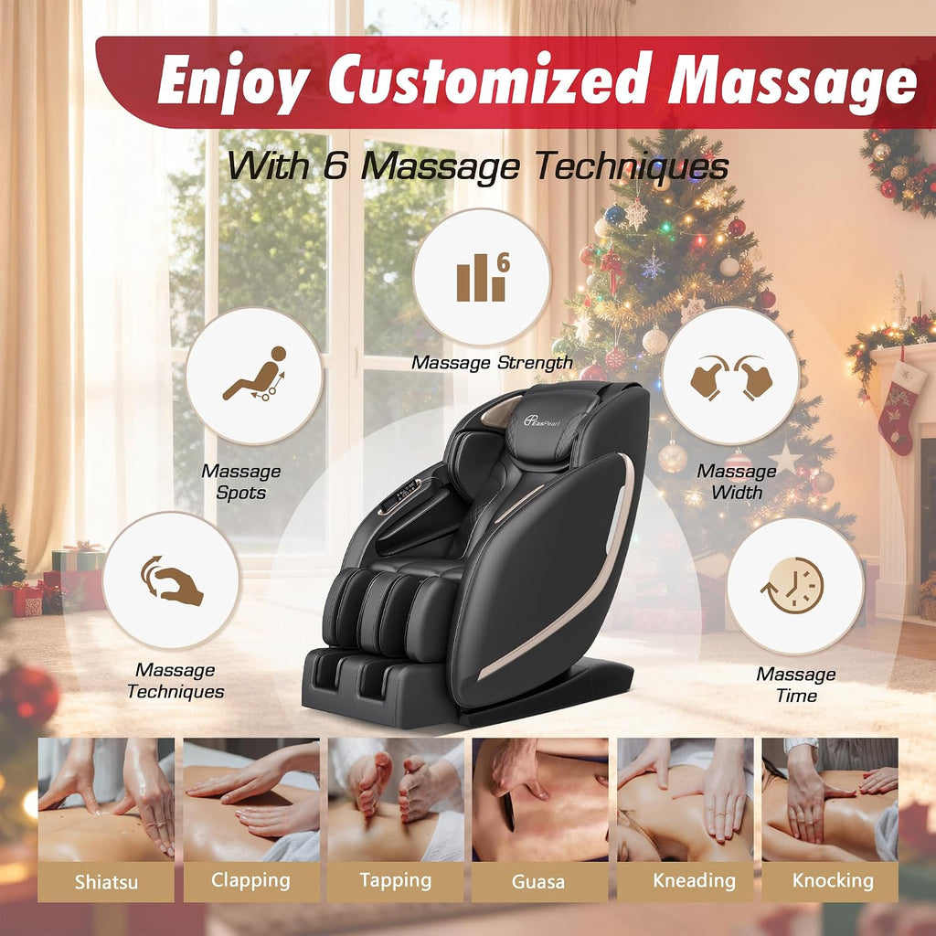 EASPEARL 2026 Massage Chair Full Body,SL-Track,165°Zero Gravity Massage with Full Body Heat,APP Control,Airbags,Bluetooth Speaker,12 Auto Modes,3-Row Foot Rollers,Body Scan(Black)