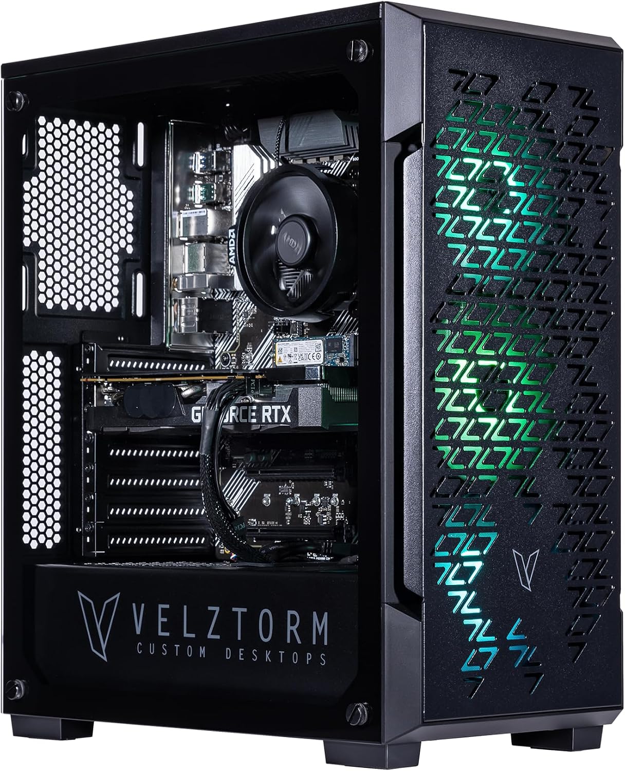 Velztorm Fultix Black Prebuilt Gaming PC (AMD Ryzen 5 5500, GeForce RTX 5060, 16GB DDR4 RAM, 512GB PCIe SSD, RGB Fans, 750W PSU, WiFi 5, Bluetooth 4.2, RJ-45, HDMI, Win 11 Pro)