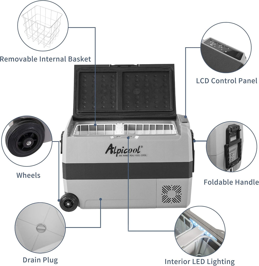 Alpicool T50 Dual Temperature Control 12 Volt Refrigerator 53 Quart Portable Car Fridge Freezer (-4°F~68°F) for Truck, RV, Boat, Camping and Travel