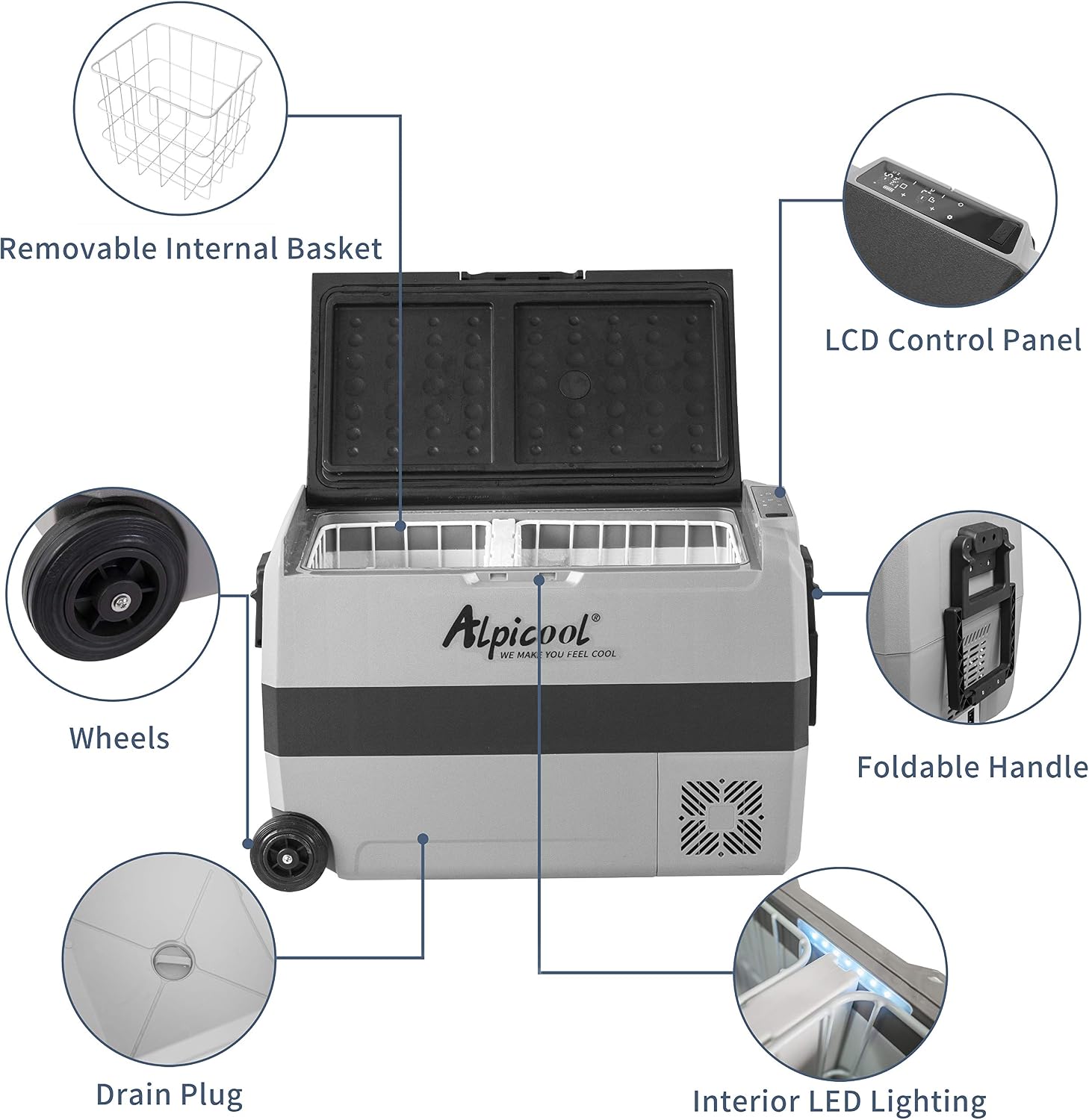 Alpicool T50 Dual Temperature Control 12 Volt Refrigerator 53 Quart Portable Car Fridge Freezer (-4°F~68°F) for Truck, RV, Boat, Camping and Travel