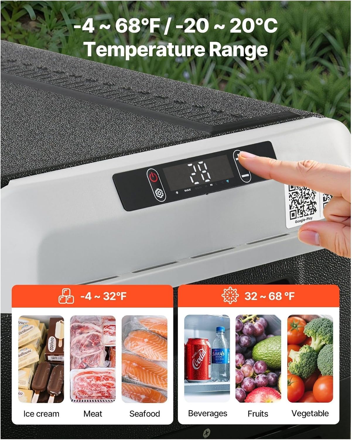 12 Volt Car Refrigerator 42.3QT, Portable Fridge Freezer -4°F~68°F, DC 12/24V & 110-240V, Compressor Cooler for Camping, RV, Travel
