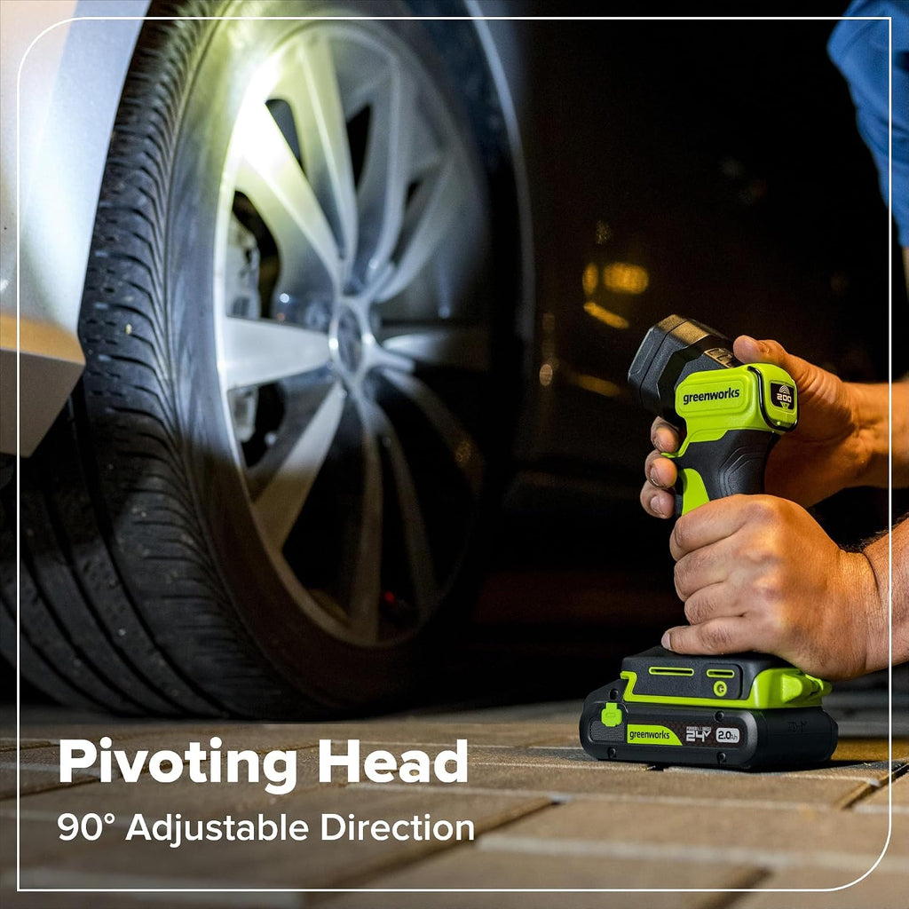 GREENWORKS 24V Combo (1/2' Drill + 1/4' Impact Driver + 6.5' Circular Saw + 200Lm Flashlight), 4.0Ah + 2.0Ah Batteries (24,000mAh PB), (2) Braided Cables, 65W Rapid Charger,High-Efficiency