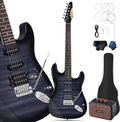 Leo Jaymz 39' Full Size ST Style Electric Guitar Starter Kit with SSH Pickup, 5W Portable Amp, Tuner, Gig Bag, Strap & Accessories(Black Flame 5W)