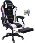 Gaming Chair with Speakers,LED Light Gaming Chair with Massage Lumbar Support,Ergonomic Pro Computer Gaming Chairs,Adult Gaming Chair with Footrest Lumbar Support and Adjustable Backrest.,Whi