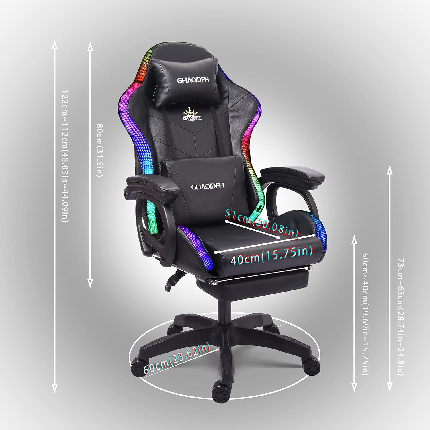 Video Gaming Chair with Speaker and RBG Light, Ergonomic Computer Chair with Massage Function, Comfortable Computer Recliner with Footrest and Lumbar Support,Gaming Chair for Adults Kids.,Bla