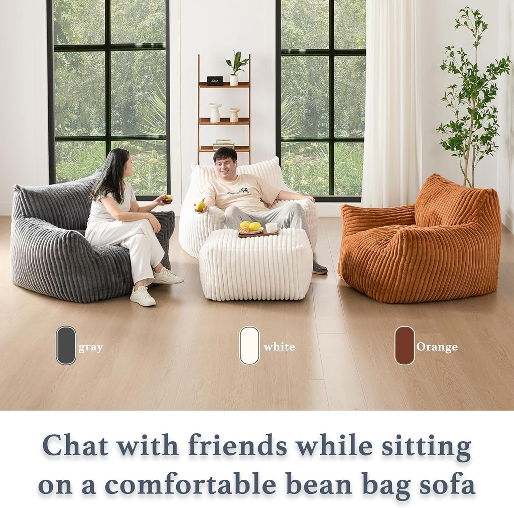 Gericco Oversized Bean Bag Chaise Lounge Chair Indoor for Adults with Armrests & Ottoman - Giant Comfy Green Beanbag Lazy Floor Sofa Cloud Accent Chair for Reading, Gaming, Cozy Plush Cloud Mini Couch