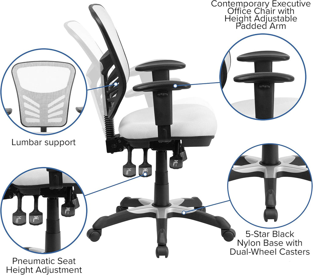Flash Furniture Nicholas Mid-Back Swivel Office and Gaming Chair, Ergonomic Mesh Office Chair with Adjustable Lumbar Support and Height, White