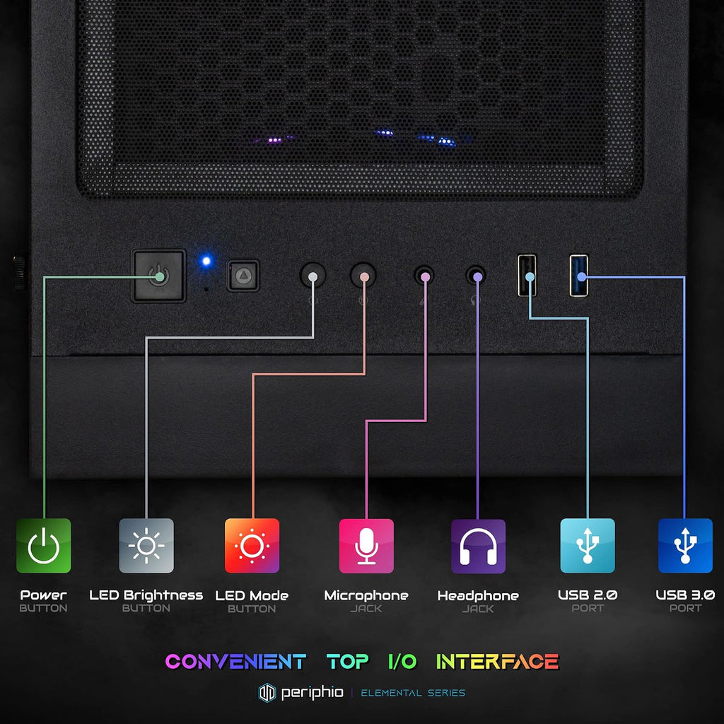 Periphio Terra Gaming PC, AMD Ryzen 5 5600GT up to 4.6 GHz with Radeon Vega 7 Graphics, 16GB DDR4 RAM, 1TBNVMe SSD, WiFi, Windows 11 Home Desktop Computer, RGB, Black, 1080p PC Gaming