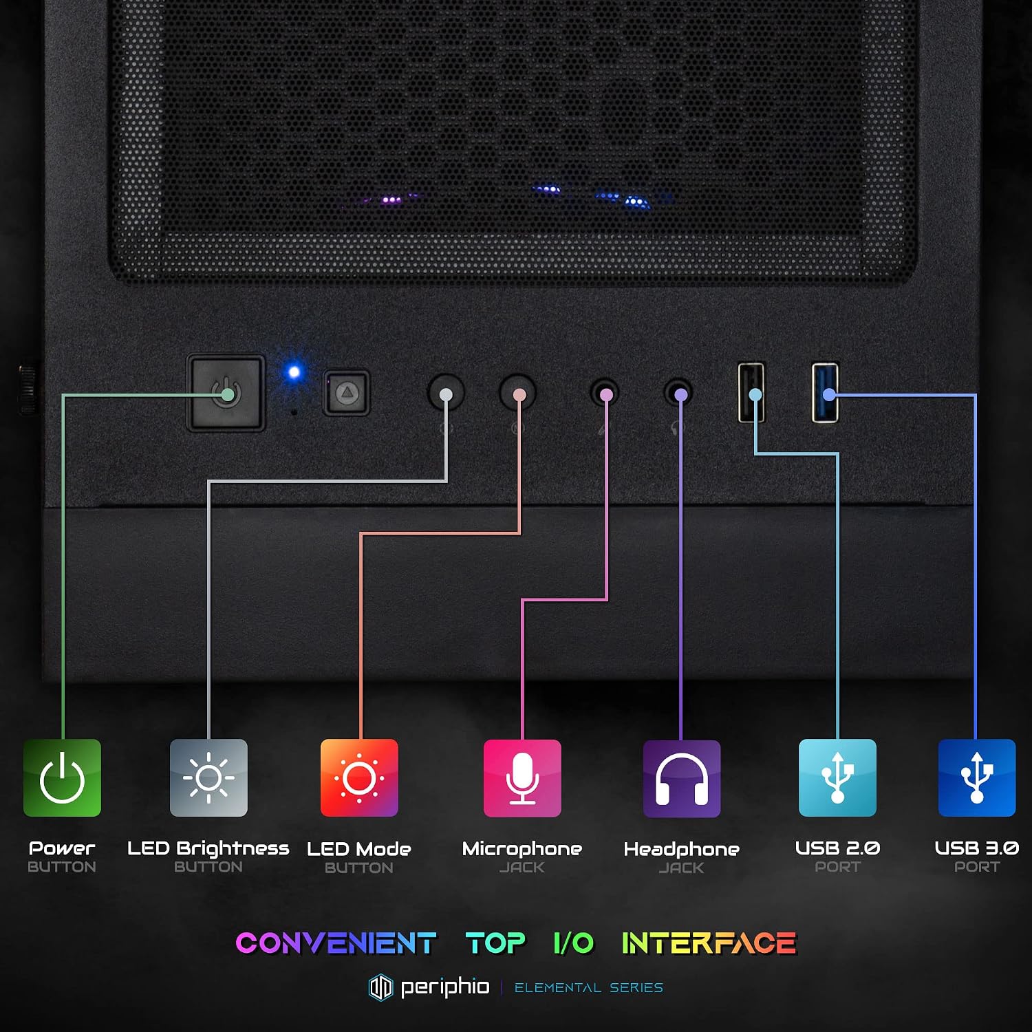 Periphio Terra Gaming PC, AMD Ryzen 5 5600GT up to 4.6 GHz with Radeon Vega 7 Graphics, 32GB DDR4 RAM, 1TBNVMe SSD, WiFi, Windows 11 Home Desktop Computer, RGB, Black, 1080p PC Gaming