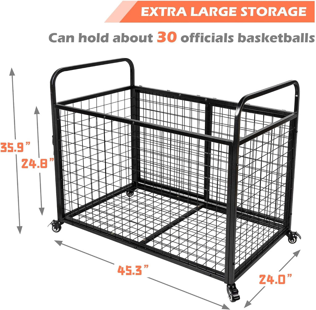 heodmaem Ball Cart Storage for Garage Compatible with Optional Divider, Extra Large Basketball Cage Bin for Indoor Outdoor, Heavy Duty Sports Equipment Organizer for Gym, School,Club