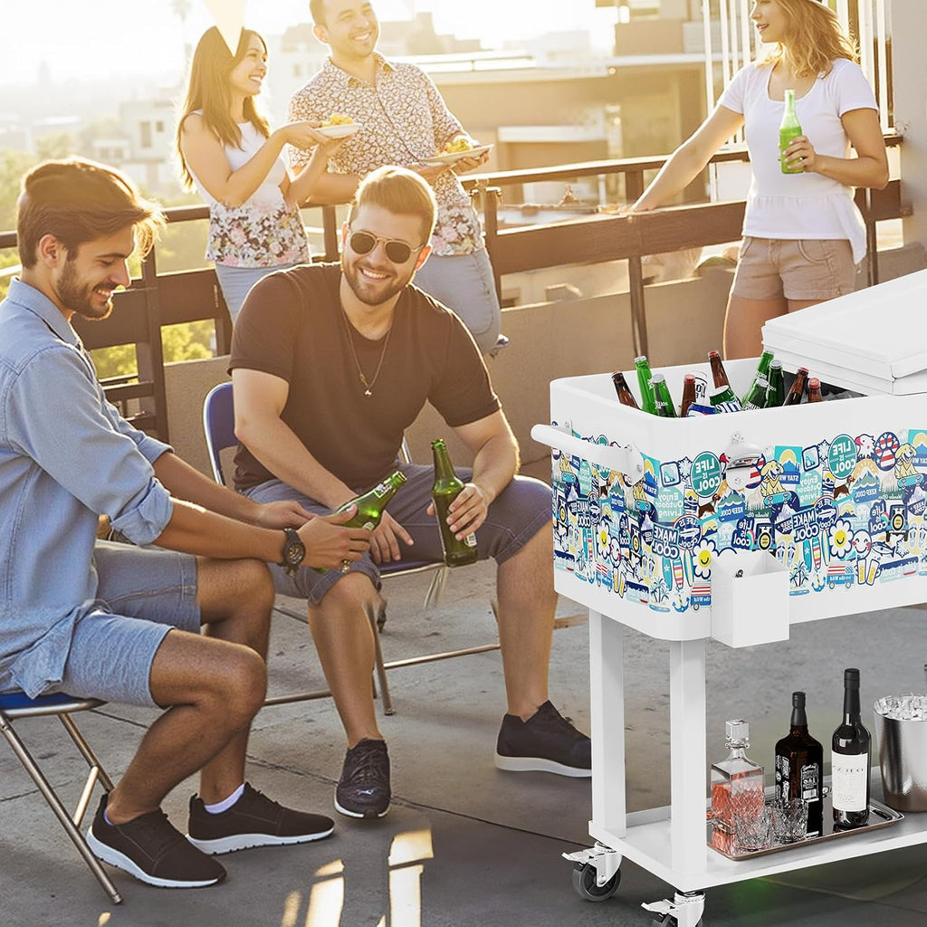 VINGLI Rolling Ice Chest, Portable Patio Party Bar Drink Cooler Cart, with Shelf, Beverage Pool with Bottle Opener