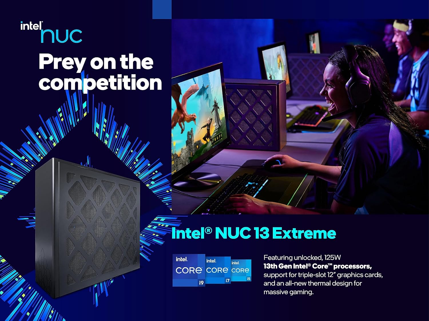 Intel NUC 13 Extreme Compute Kit NUC13RNGi5 Gaming Mini PC Gamer Computer Desktop, 13th Gen Core i5-13600K,up to 5.1 GHz,14 cores,20 Threads, WiFi 6e, Bluetooth 5.2, BROAG HDMI Cable(64GB RAM,2T SSD)