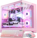 Ocean Park Pink Gaming PC Gamer Desktop Computer W/KB & Mouse, AMD Ryzen 5 9600X 6-Core 3.9GHz, RTX 5060 8GB, 32GB DDR5, 1TB PCIe SSD, 850W PSU, Fusion 2.0 APP RGB Fan Control, Win 11