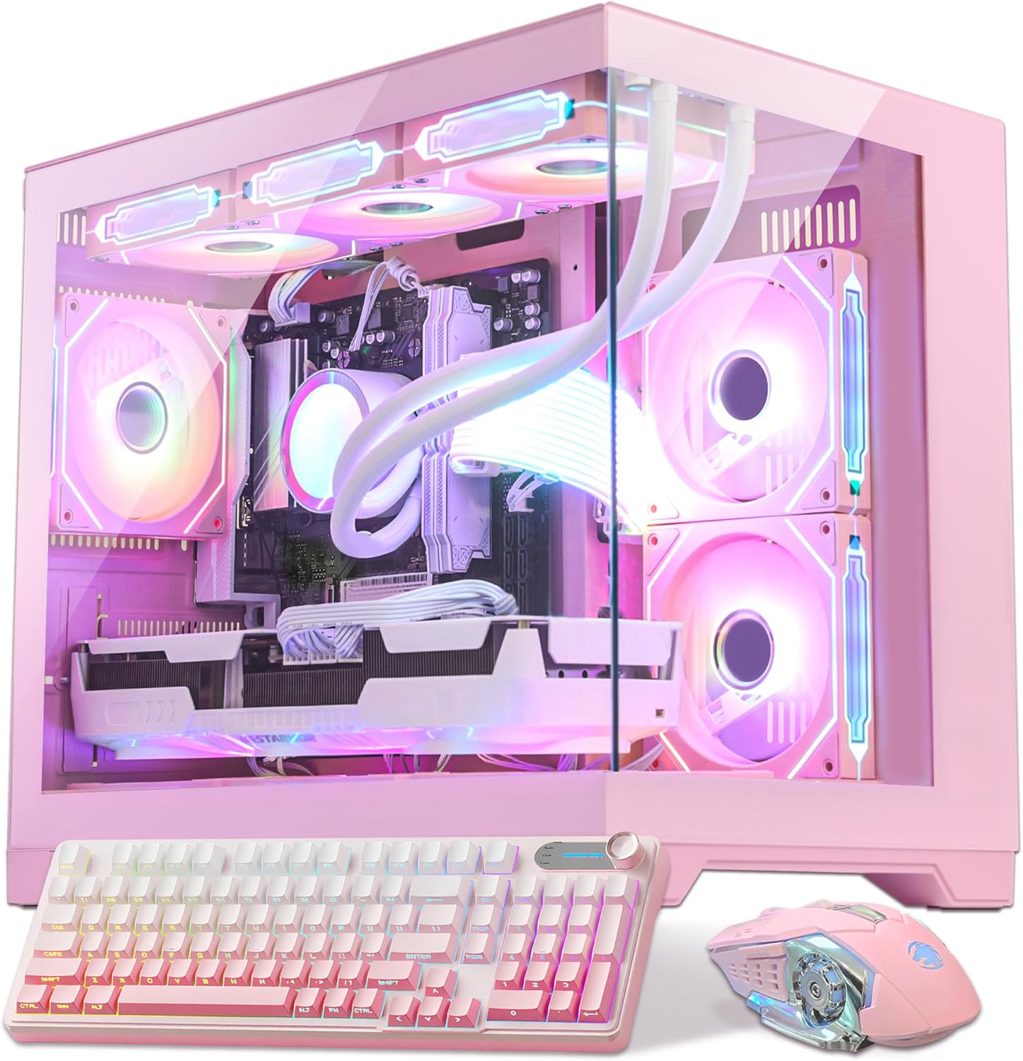 Ocean Park Pink Gaming PC Gamer Desktop Computer W/KB & Mouse, AMD Ryzen 5 9600X 6-Core 3.9GHz, RTX 5060 8GB, 32GB DDR5, 1TB PCIe SSD, 850W PSU, Fusion 2.0 APP RGB Fan Control, Win 11