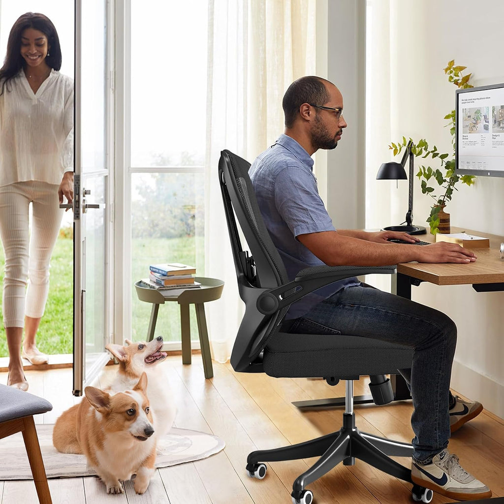 balmstar Executive Office Chair, Ergonomic Comfort Home Desk Chair, Mid Back Gaming Chair with Wheels, Adjustable Height, Lumbar Support, Flip-up Armrest with 350LBS Capacity