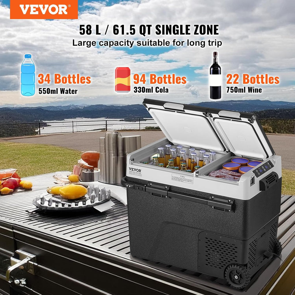 VEVOR Car Refrigerator 58L / 61.5 QT, Dual Zone 12 Volt Compressor Fridge, -4℉ to 68℉ Adjustable, Portable Freezer Cooler for Car, RV, Camping, Home