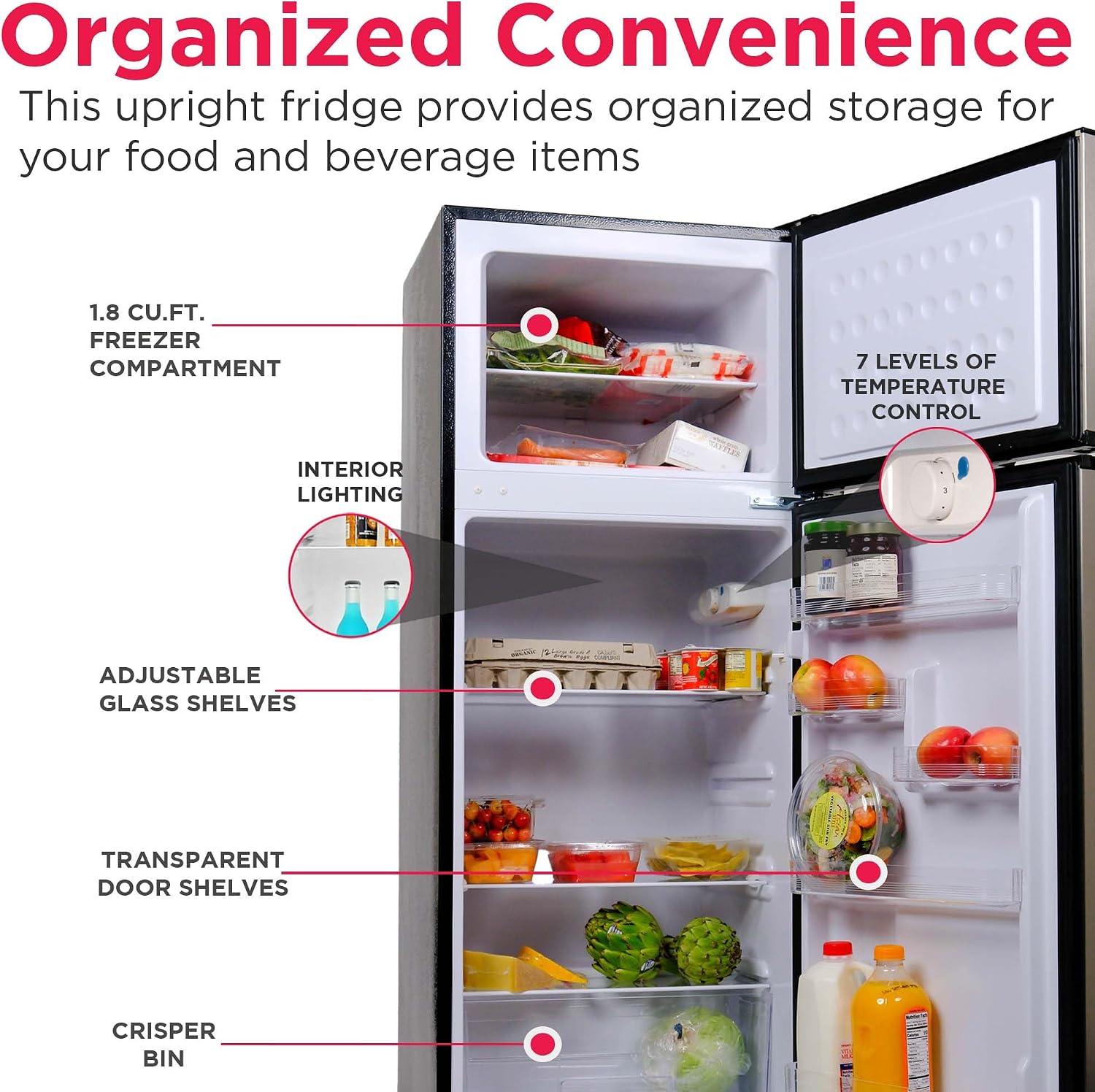 Frigidaire EFR786 Retro Apartment Size Refrigerator with Top Freezer - 2 Door Fridge with 7.5 Cu Ft of Storage Capacity, Adjustable Spill-Proof Shelves, Door & Crisper Bins, Black