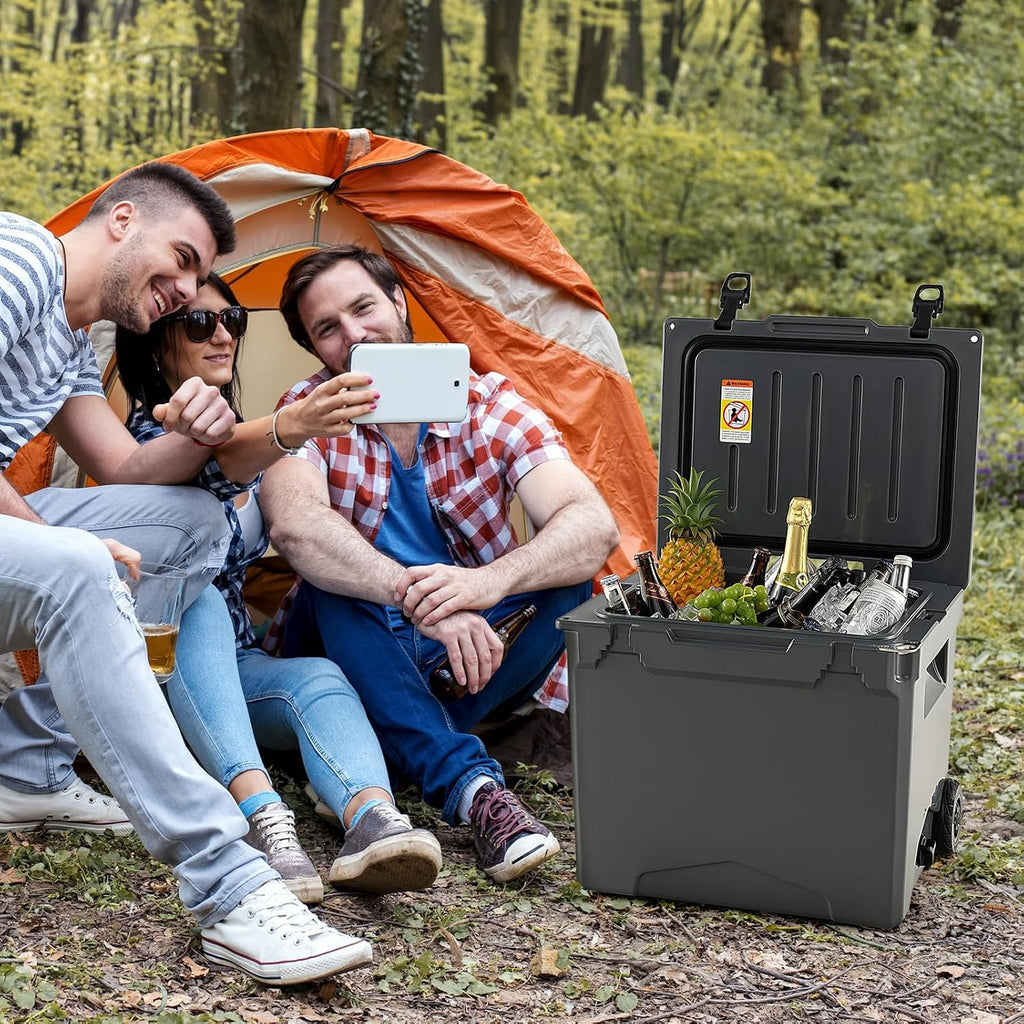 Goplus Cooler with Wheels, Insulated Large Ice Chest with Portable Handles, Cup Holders, Leak-Proof Tight Latches, 5-7-day Ice Retention, Heavy Duty Hard Coolers for Beach Camping Boat