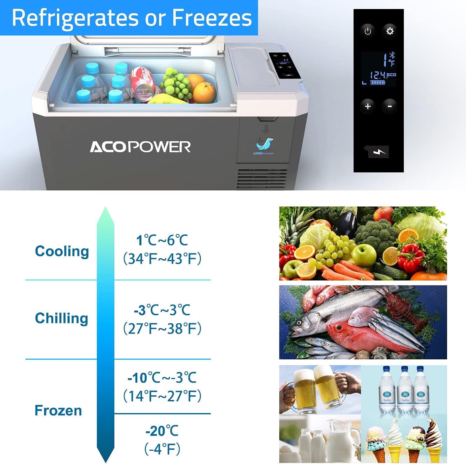 ACOPOWER LiONCooler Pro HY-VX28 Solar Freezer Portable 29 Quarts Cooler & 90 Watt Solar Panel Combination Kit for Truck RV Boat Outdoor Camping, Black&Grey