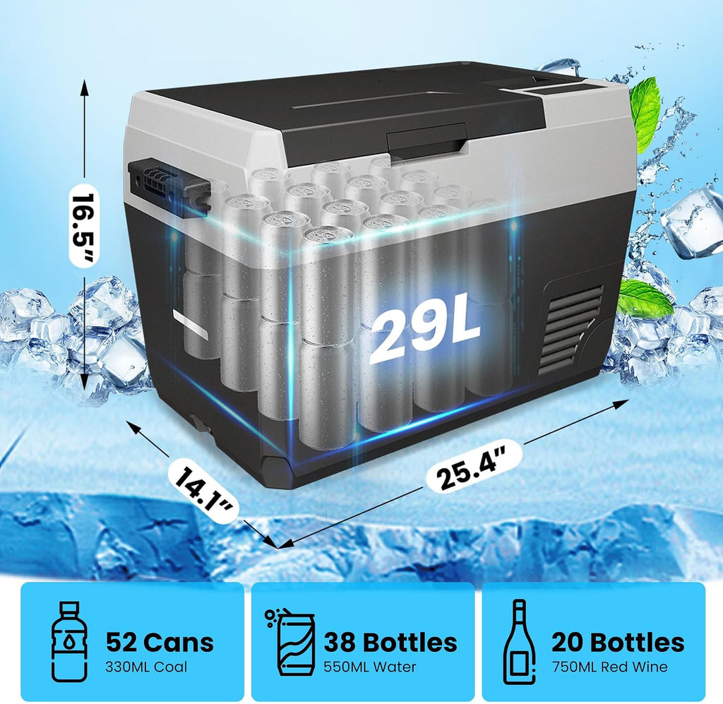 12 Volt Refrigerator, 30QT(29L) Car Efrigerator APP Control,Electric Cooler -7℉~78℉, Portable Freezer 12/24V DC 110-240V AC, Camping Refrigerator, Travel, Boat,Car
